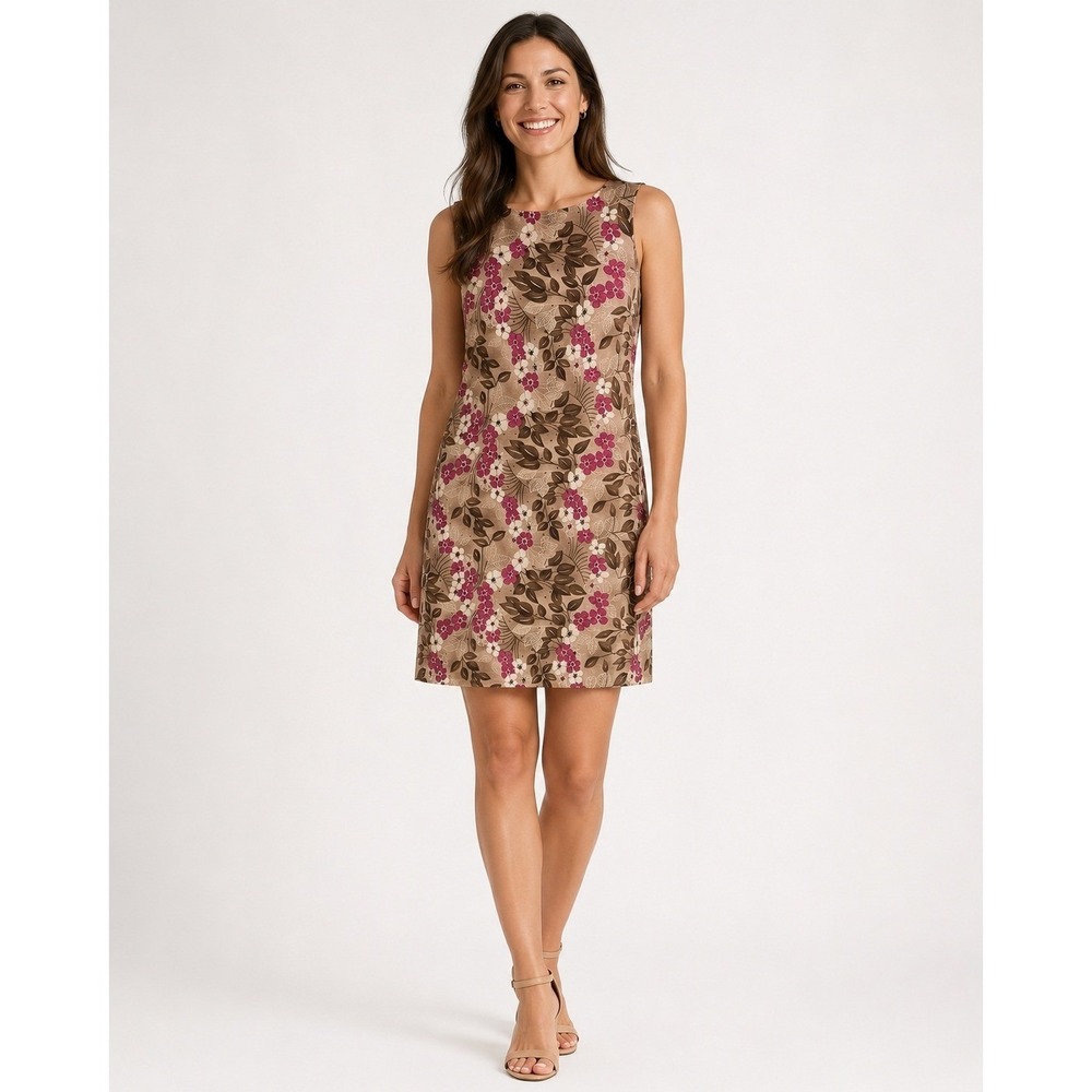 Tommy Bahama Resort Wear Cruise Dress Womens 10 Brown Floral Silk Lined Vintage